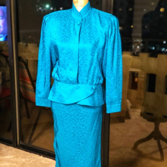 Vintage Dresses & Skirts - Vintage two piece teal blue skirt set